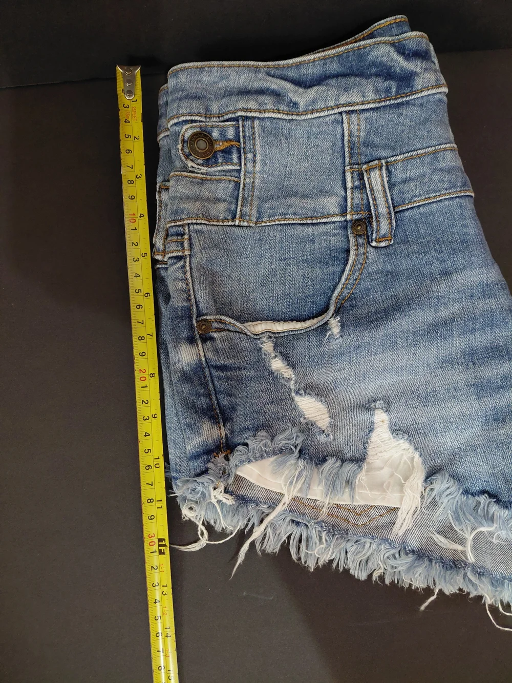 eunina Distressed Light Blue High-Rise Denim Shorts